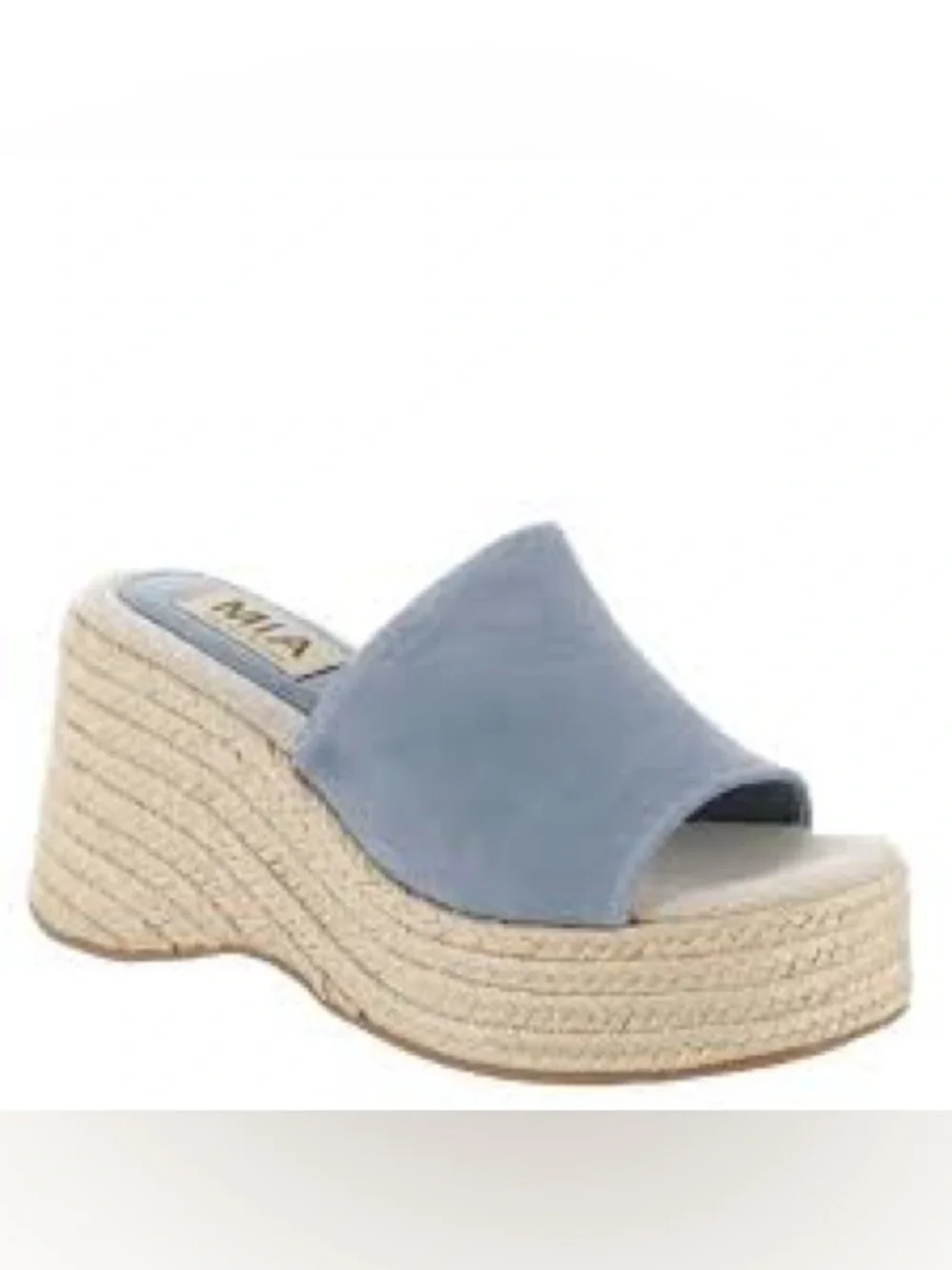 MIA Palma Blue Suede Platform Espadrille Wedge Slide Sz 10 BNWB